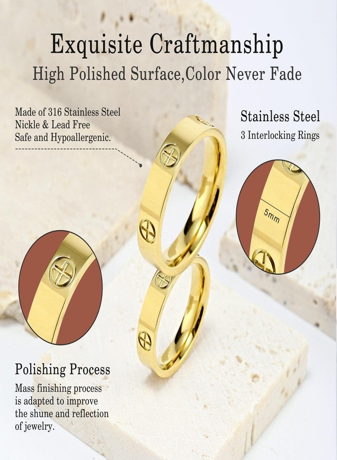 YCSLYW Ladies Stainless Steel Ring - Golden High Polish Wedding Jewelry for Women. Sizes 5-10 - Image 3